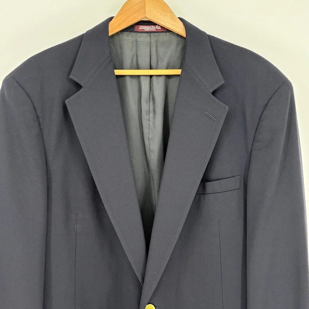 Vintage Evan-Picone Navy Blue Blazer 100% Pure Wool Gold Crest Button Rich's 48L